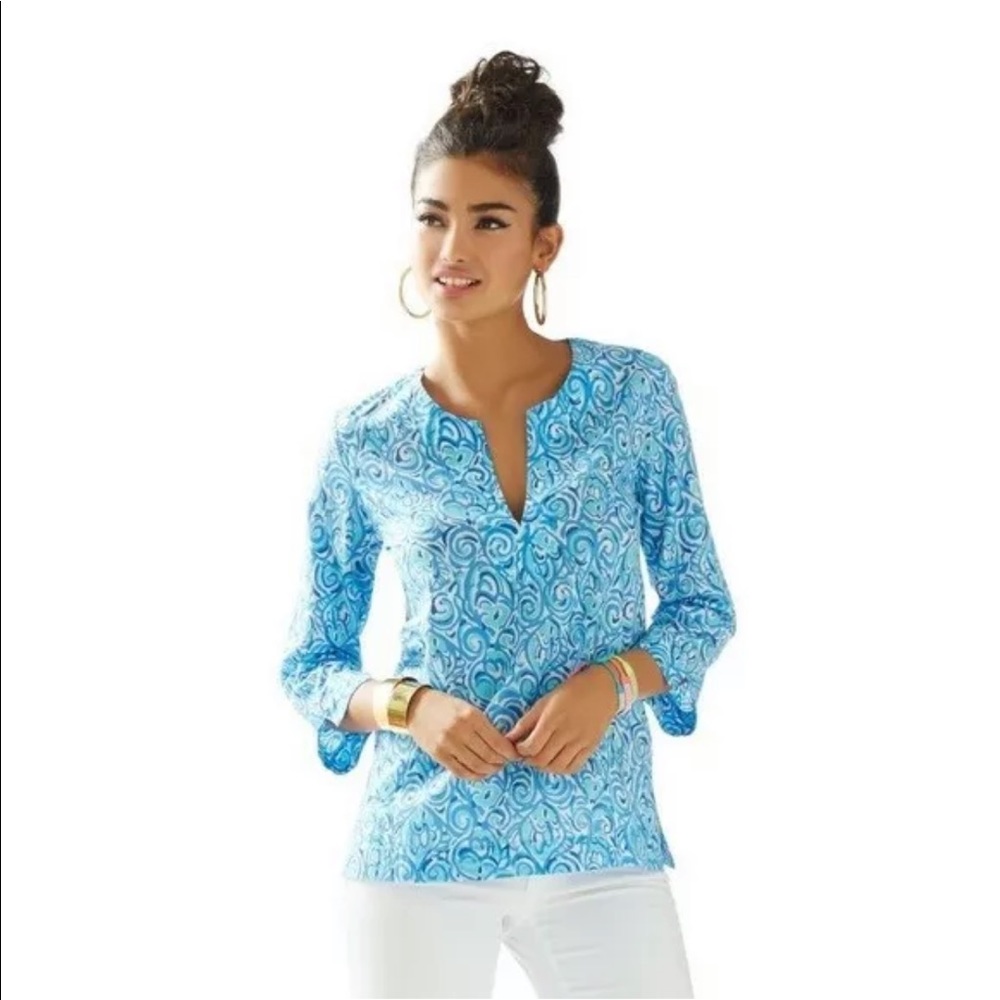 Lilly Pulitzer Amelia Island Top Chasing Tail M - Picture 1 of 7